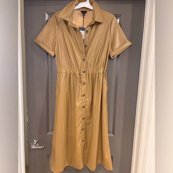 Who What Wear | Dresses | Khaki Faux Leather Trench Midi Dress | Poshmark